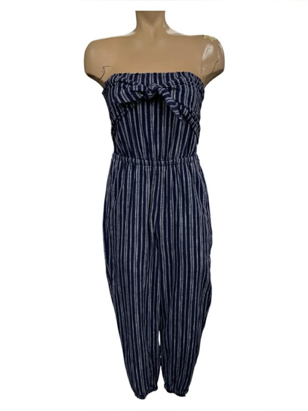Aerie Navy and White Striped Strapless Jumpsuit Size S